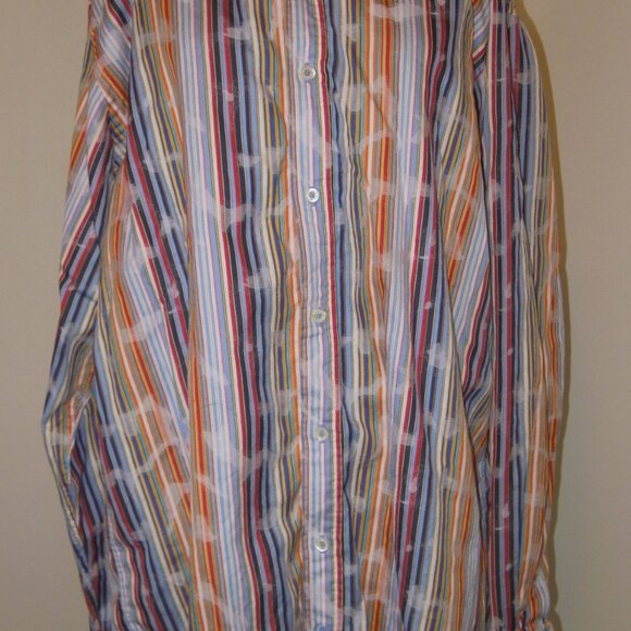 Bugatchi Uomo Men's Long Sleeve Flip Cuff Button Shirt Size XL EUC Striped Exc - Picture 8 of 8